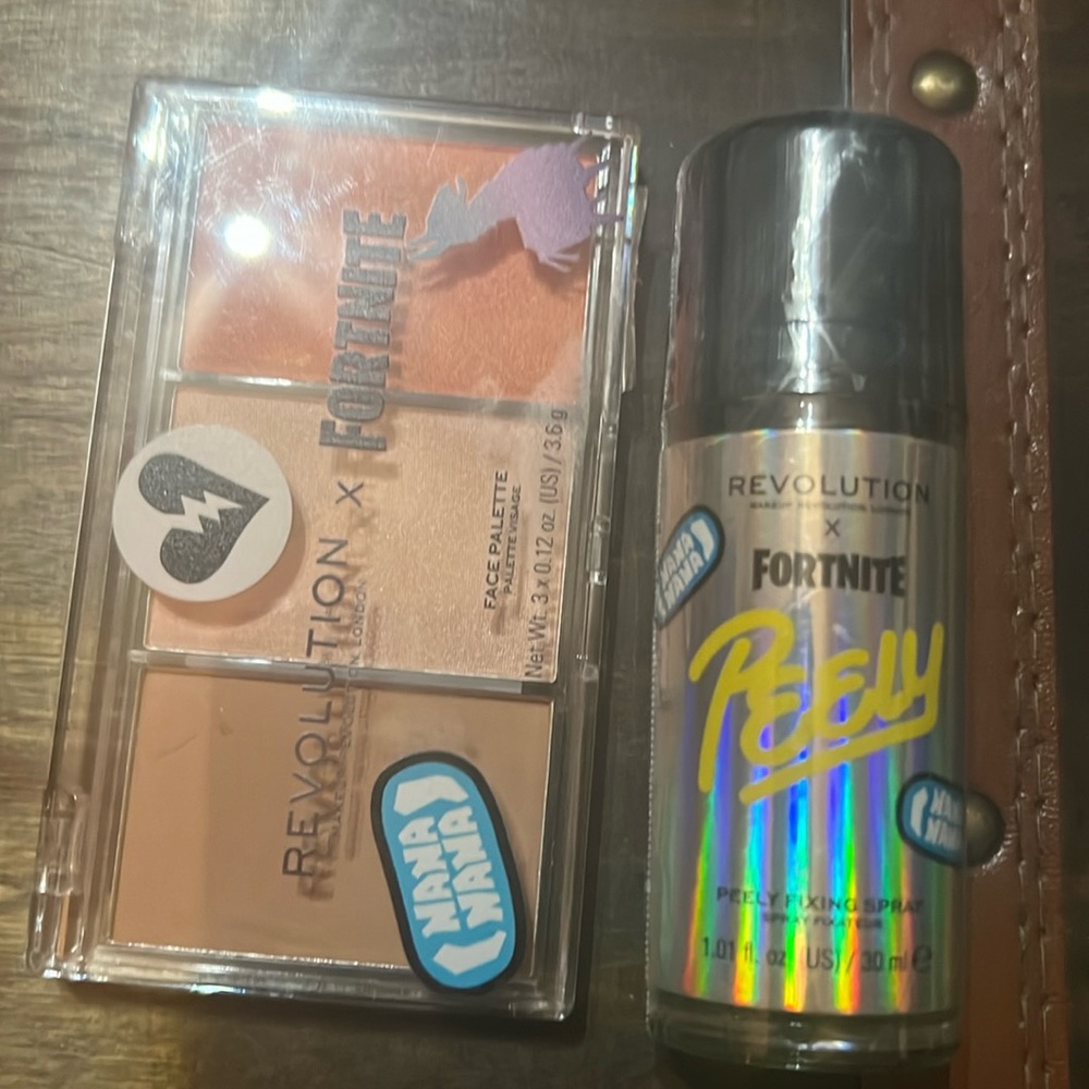 Revolution X Fortnite collab face palette and peely spray